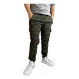 Pantalón Hombre Jogger Cargo Gabardina Elastizada Camuflado