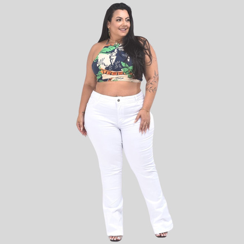 Calça  Feminina Flare  Plus Size  Cintura Alta 