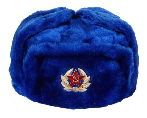  Ushanka Sombrero  Ruso Ushanka Azul Con Insignia