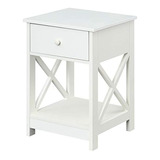 Mesa Auxiliar De Madera Color Blanco, 1 Cajón, 2 Niveles