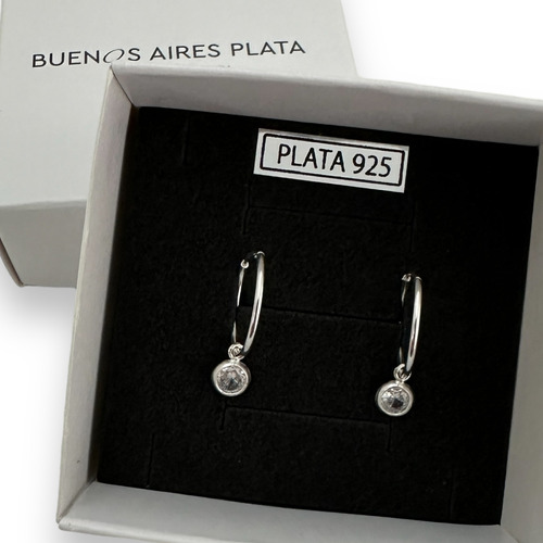 Aros Argollas Plata 925 Dije Círculo Piedra Cubic Blanca