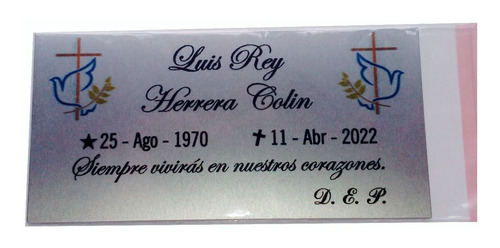 Placa Metálica Impresa Urnas Nichos 10x5 Cm