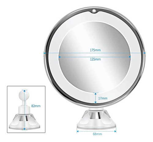 Maquillali Espejo Led 3 Colores 10x Aumento Base Ventosa 360