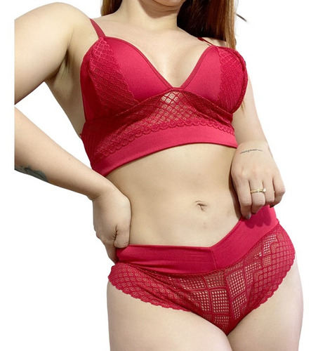 Conjunto Lingerie Sutiã E Calcinha Sexy Cós Largo Sensual