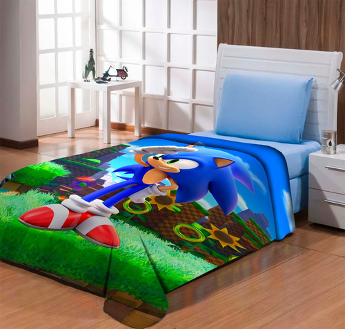 Manta Cobertor Estampado Solteiro Infantil  Sonic