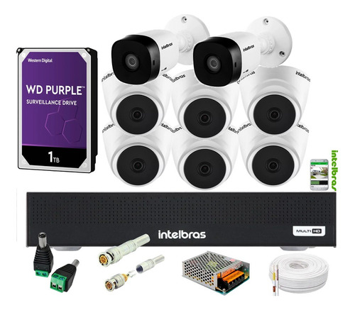 Kit 8 Cameras Intelbras Dvr 8 Canais Mhdx 1008c C/ 1t Purple