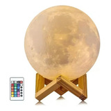 Luminária Lua Cheia 3d Colorida Usb 15cm Controle Remoto Cúpula Colorido Estrutura Madeira 110v/220v