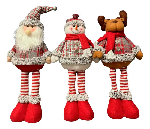 3 Monos Patas Larga Muñecos Navidad Pascuero Reno Mono Nieve Color Rojo Premium
