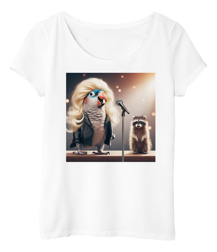 Remera Mujer Loro Peluca Rubia Cantando Recital M1