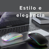 Mouse Rgb Led Sem Fio Recarregável Ergonômico Wireless Cor Preto