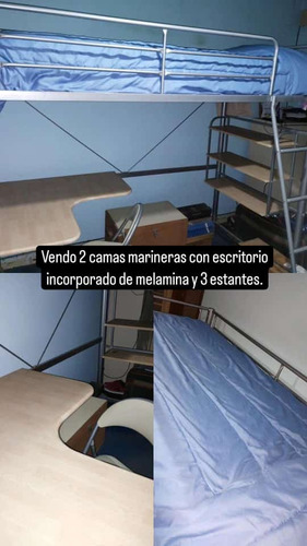 Cama Marinera De Caño Con Escritorio Y Estantes De Melamina.