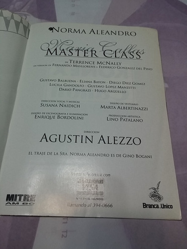Programa Teatro Maipo Norma Aleandro Master Class M Callas