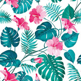 Papel De Parede Floral Tropicais E Flores Hibisco Rosa 10m