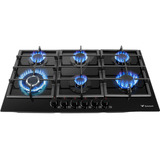 Parrilla Empotrable 6 Quemadores Cristal Templado Acero Inox Color Negro