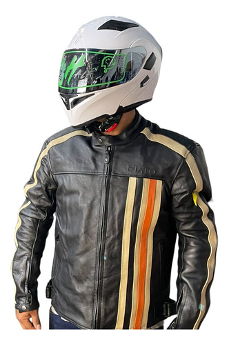 Conjunto Motociclista Chamarra Piel Casco Dot Pulsar Ns 200