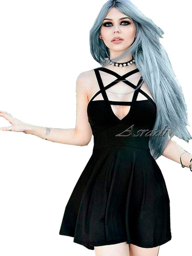 Vestido Corto Pentagrama Skater Sexy Gotico Casual Witch