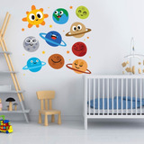 Vinilo Decorativo Sistema Solar Infantil Carita Feliz 