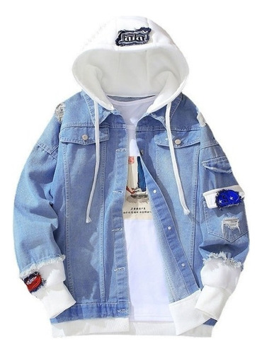 Chaqueta De Mezclilla Hip Hop Con Capucha Para Hombre