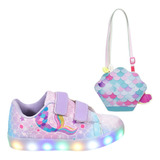 Tênis Infantil Led Feminino Sereia Casual + Bolsa Concha