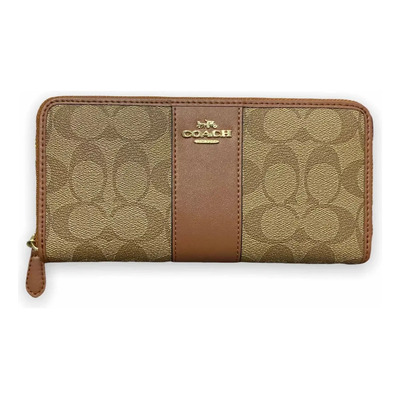 Cartera Para Dama Coach Monograma Brown, Grande. Color Marrón Claro Diseño De La Tela Rayas | Meses sin interés