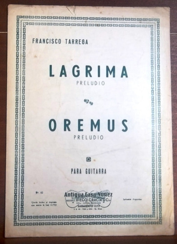 Lágrima / Oremus / Para Guitarra Francisco Tárrega
