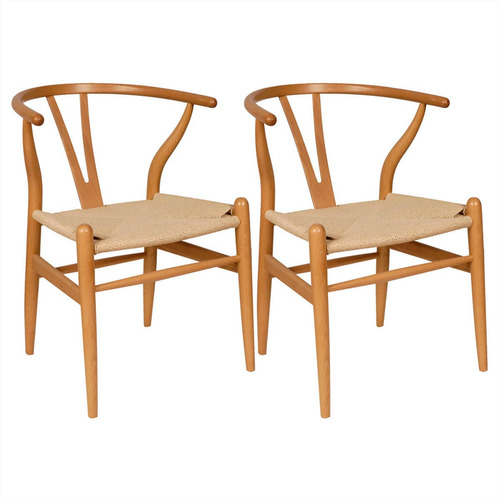 Sillas Wishbone De Comedor Madera Rattan Nordica X 2 Unid