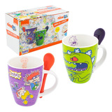 Juego De 2 Tazas De Porcelana Con Cuchara Rugrats 310 Ml Color Violeta