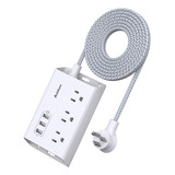 Regleta De Alimentacion Con Usb, Cable De Extension Plano Co