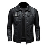 Jaqueta Couro Slim Fit Moda Homem Tipo Motociclista Preto