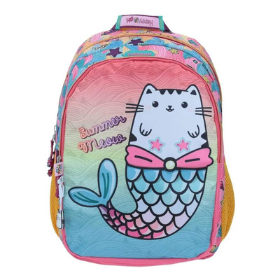 Mochila Happy Girl Gato Sirena Summer Meow Estampado Rosa Primaria Chenson | Envío gratis
