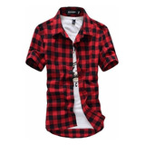 Camisa A Cuadros De Manga Corta Para Hombre