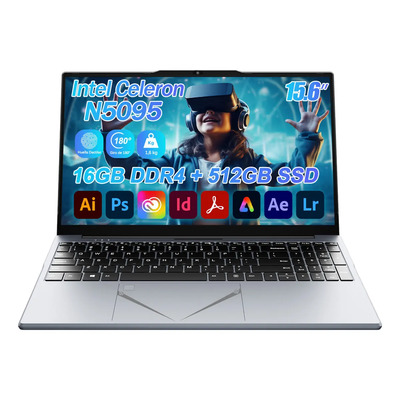 Laptop Intel Celeron 16GB RAM DDR4 512GB SSD Plata 15.6 1920x1080 Windows 11 Pro Huella Dactilar | Meses sin interés