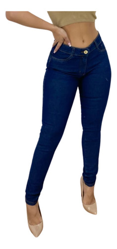 Calça Feminina Jeans Escuro Cintura Média Skinny Revenda