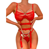 Conjunto Femenino Lencería Erótica Ropa Intima Cadenas Rojo