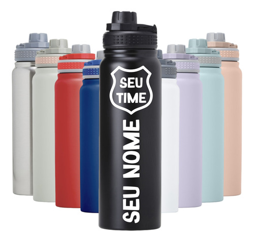 Garrafa Térmica Squeeze 850ml Personalizada Nome Time Logo