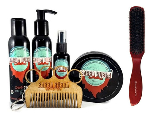 Kit Barba Rubra Óleo + Shampoo + Balm + Pomada + Escova