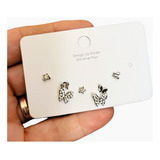 5 Aretes Mariposa Cristales Niña Mujer Plata/oro Bolsita Reg