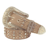 Cinto Feminino Country Bege Com Fivela Dourada Strass