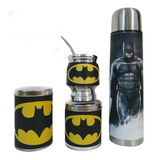 Set Matero 5 Componentes Batman Termo Acero 1 Litro De Acero Inoxidable Yerbera Azucarera Mate Bombilla De Acero