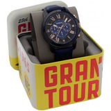 Relógio Fossil Masculino Grant Fs5061/0pn Preto Couro Azul Cor Do Bisel Grafite Cor Do Fundo Grafite/azul