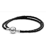 Pulsera Pandora Moments De Cuero Trenzado Broche Redondo