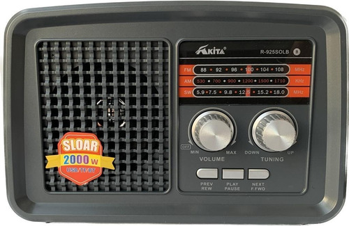 Radio Akita Bluetooth/recargable/solar/usb/micro Sd/linterna