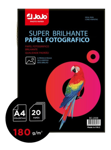 Papel Fotográfico Glossy 180g A4 500 Folhas Não Adesivo Top