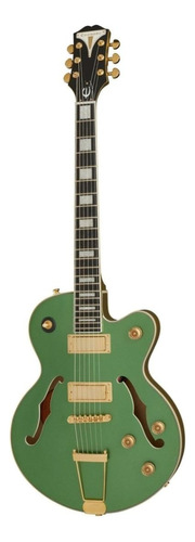 Guitarra Eléctrica EpiPhone Original Collection Uptown Kat Es Archtop De Arce/álamo Emerald Green Metallic Metalizado Con Diapasón De Ébano