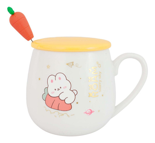 Taza De Ceramica Tapa Y Cuchara Figuras Kawaii Cute 12268 N* Color Zanahoria M1