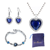 Juego De Collar Titanic Corazón Pulsera Aretes Set Con Bolsa