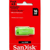 Pack X3 U. Pendrive 16 Gb Usb 2.0 Verde Pen Sandisk Llavero