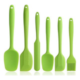 Kit Espatulas Silicona Reposteria Utensilios Cepillo Cocina Color Verde