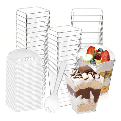 Dayuzhishop Vasos Plásticos 50 Pzas 150ml Con Tapa Y Cuchara Desechables Transparentes Para Postres Fiesta Copa De Helado, Copa De Postre5 Oz | MercadoLibre