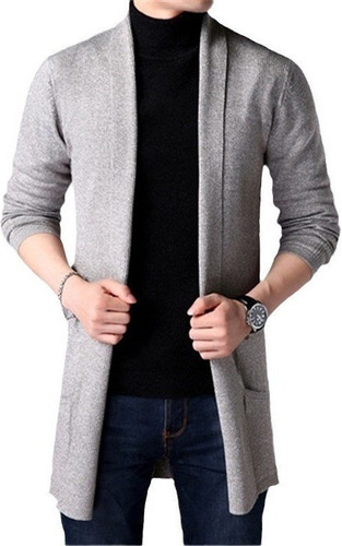 Saco Sueter Cardigan Casual Largo Abierto Para Hombre